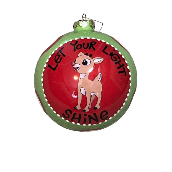 CHRISTMAS Ball Ceramic 4" 'Let Your Light Shine' Rudolph the Red Nosed Reindeer - Picture 3 of 8
